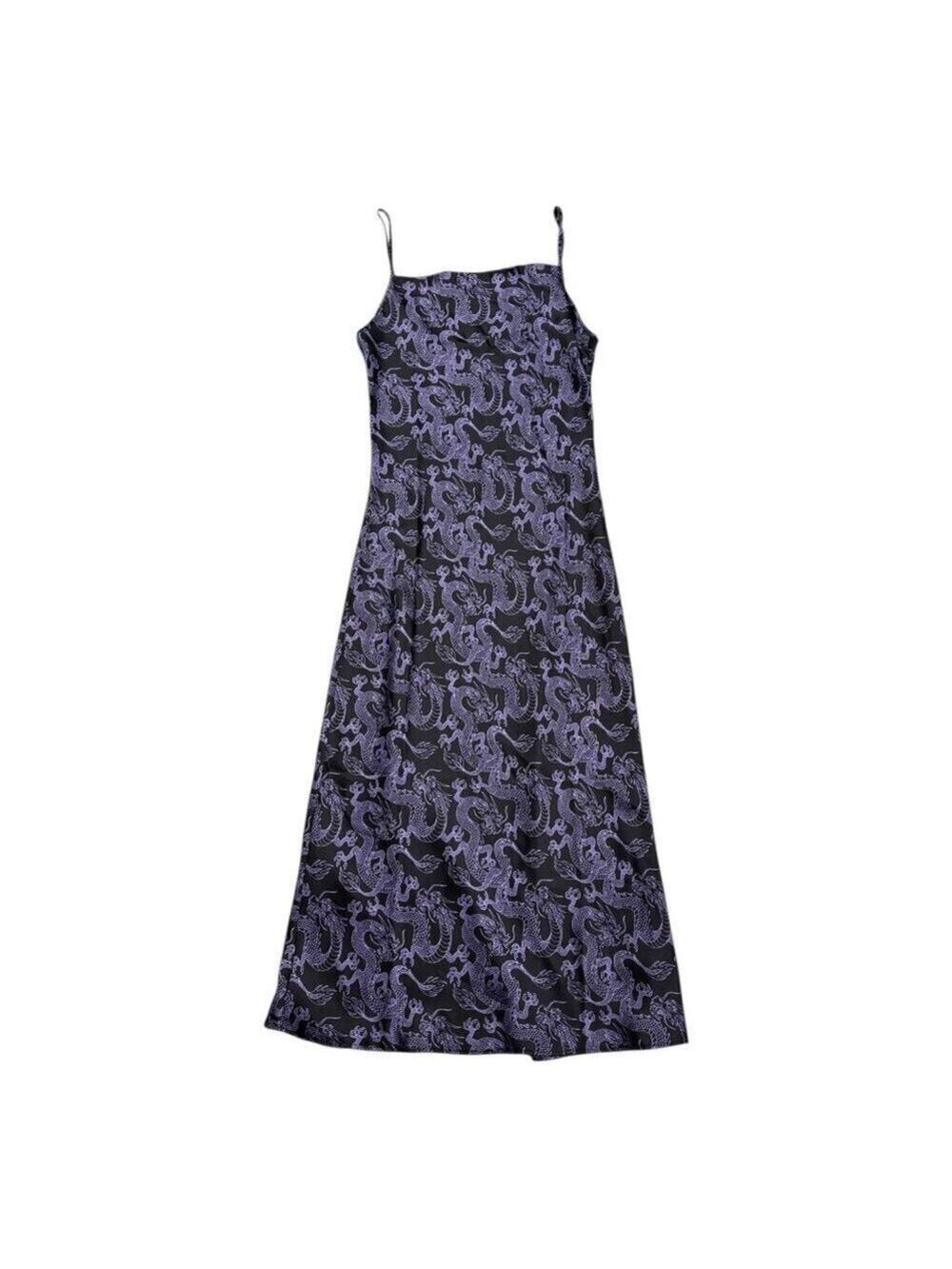 ARDENE Dragon Print Shiny Faux Silk Satin Long Slip Dress Womens Medium